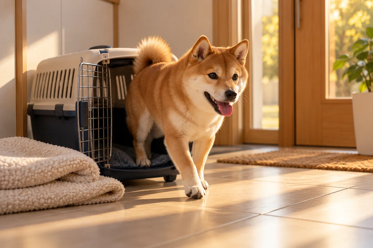 Konaklamadan sonra eve dönen, taşıma çantasından çıkan mutlu köpek